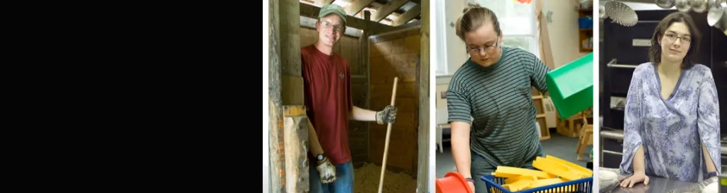 Three youths working at various locations.